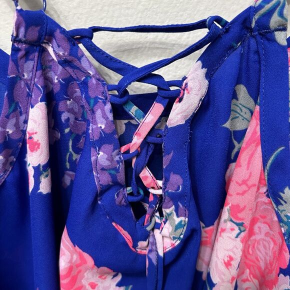 Torrid Top Women's 2 2X Blue Pink Cami Halter Tank Floral Colorful Beachy Flowy - Picture 4 of 12